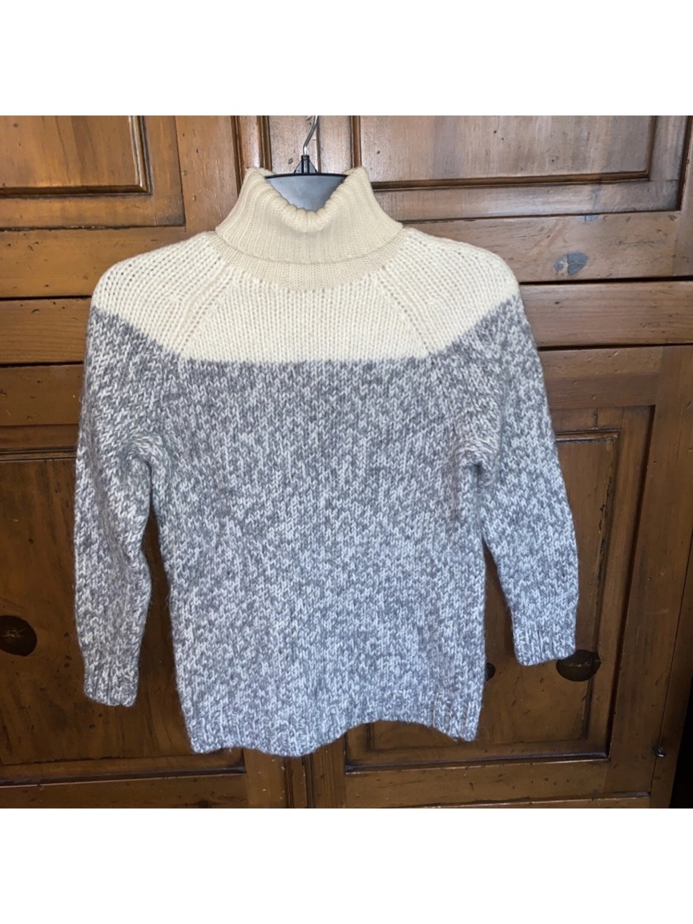 Womens J. CREW Wool Blend Color-Block Turtleneck Sweater-Cream/Heathered Gray-S